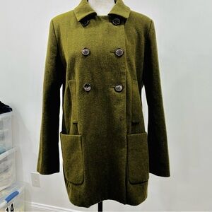 Olive Green Double Breasted Pea Coat Womens Size Med